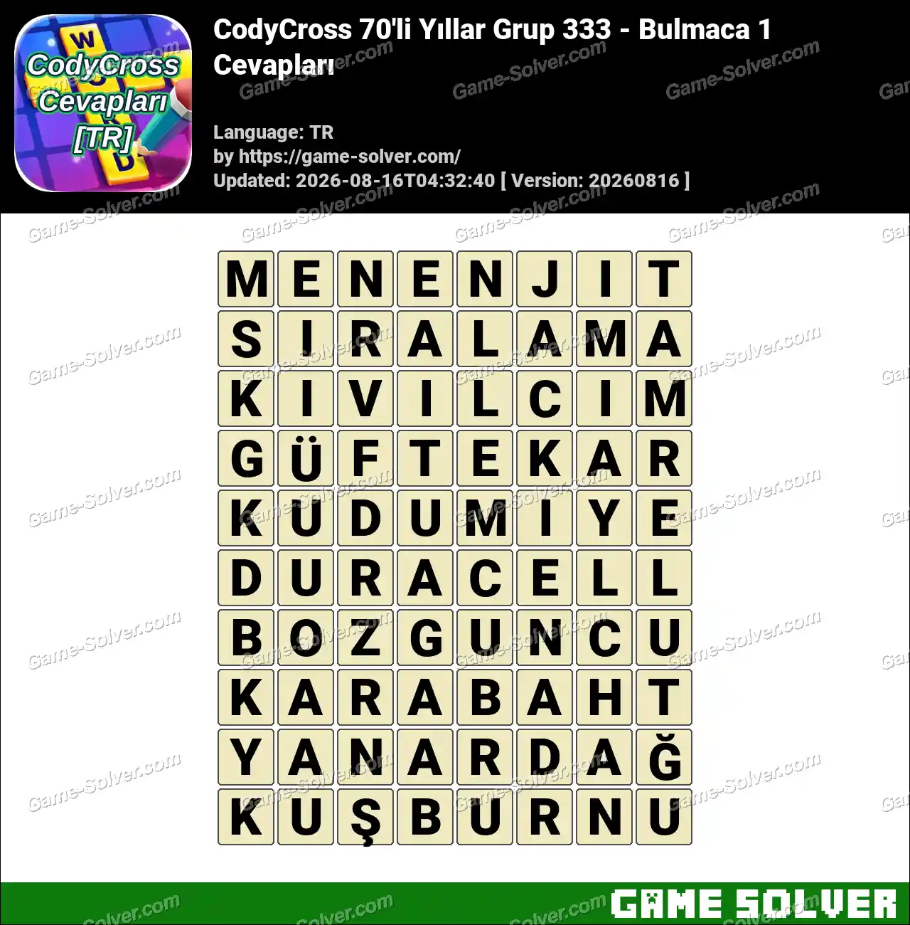 CodyCross 70’li Yıllar Grup 333 – Bulmaca 1 Cevapları